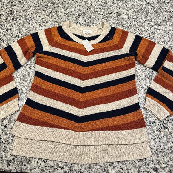 NEW Maurices Striped Sweater Fall Colors Cream Orange Lightweight Womens Medium - Picture 1 of 6